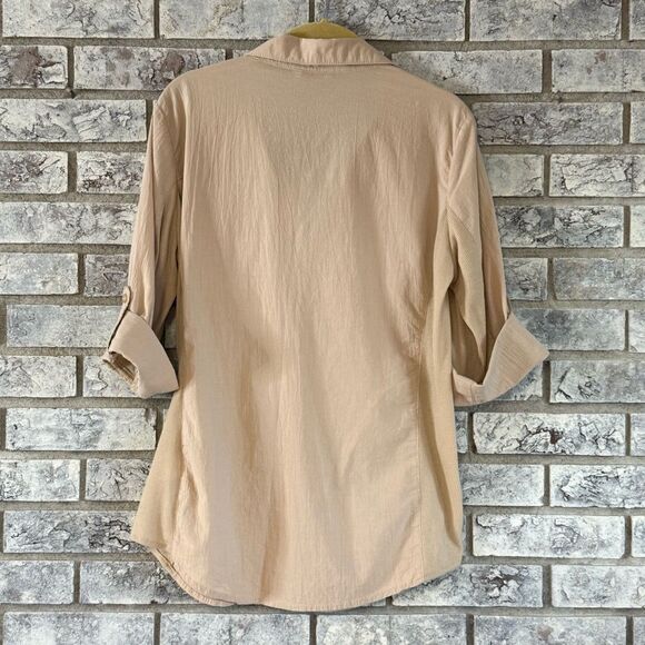 Ci Sono Wovens Button-Up Shirt XL Lightweight Cotton Roll-Tab Sleeve Neutral - Picture 6 of 6